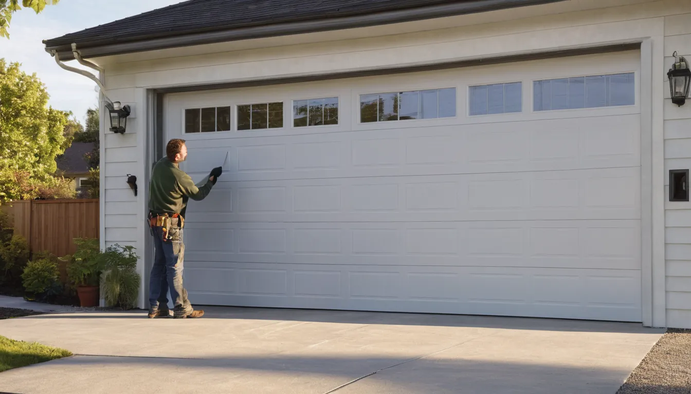 Garage door provider checking track alignment on a newly installed door at a West Alton home